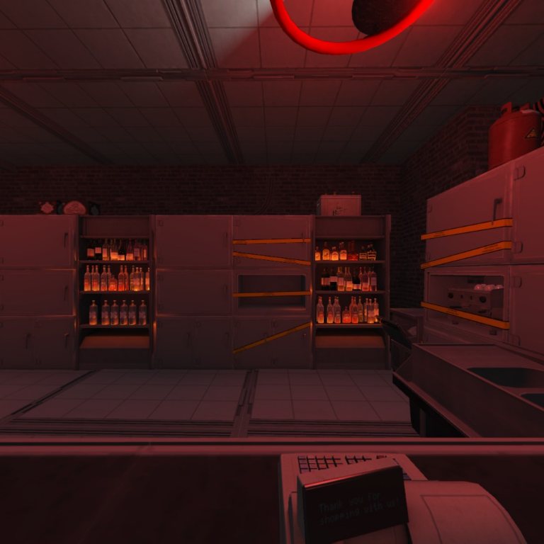 Lust Resort Compound — bar counter and shelving